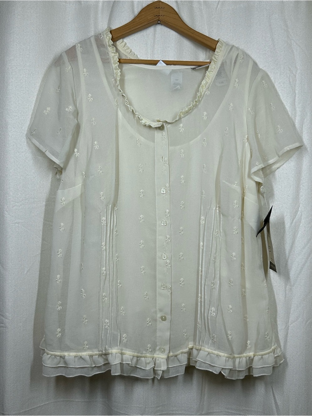 Emma James Woman Sheer 2 Piece Blouse Tank Floral Embroidered Size 18w New